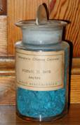 Foto di un campione di acetato di rame neutro conservato in flacone (dell'inizio del secolo scorso)