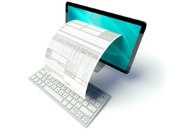 Immagine di un computer con documento di lavoro